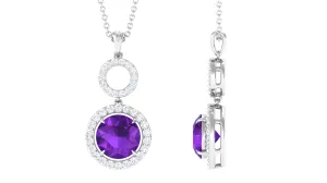 Natural Amethyst Pendant Necklace with Diamond