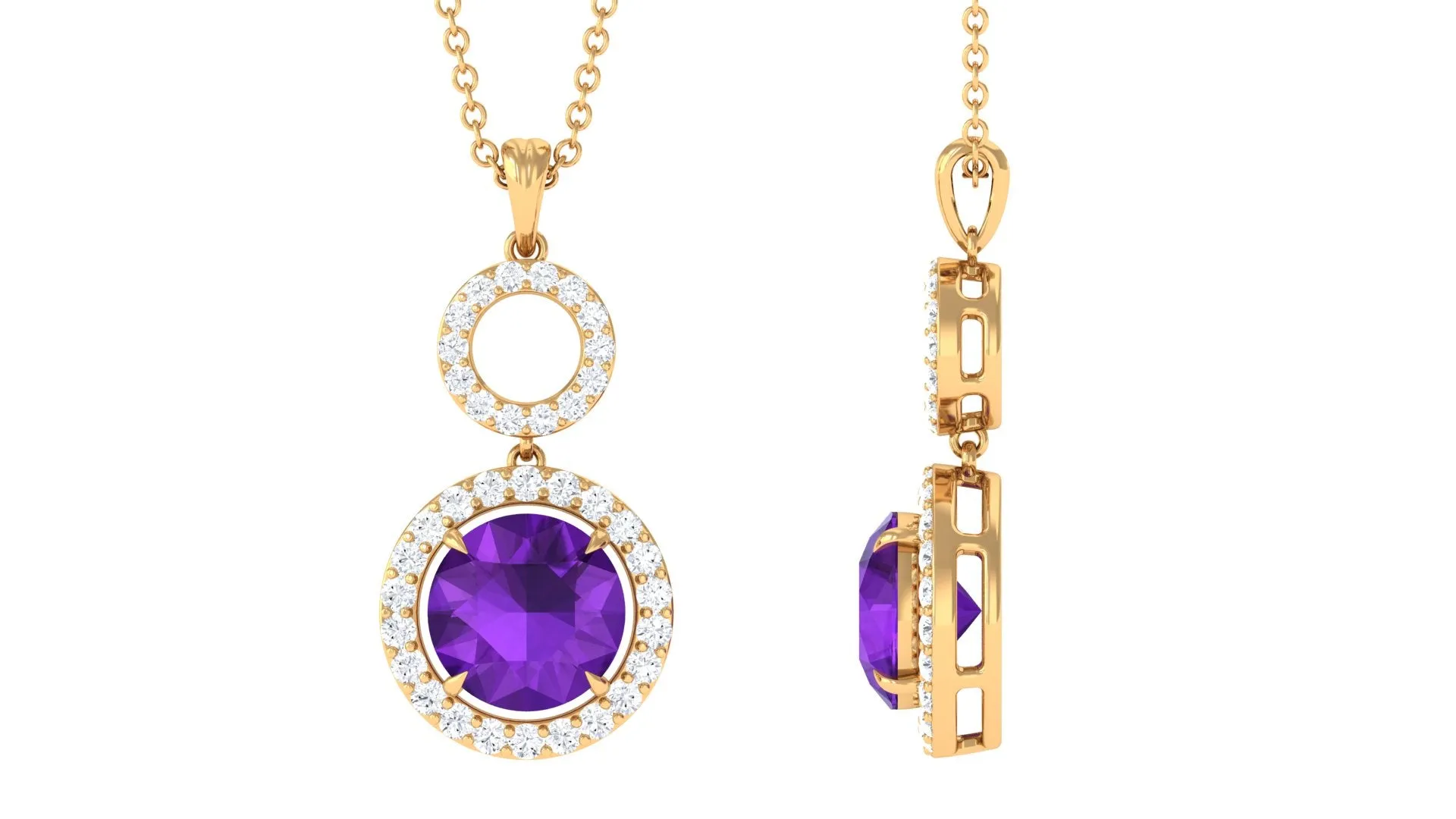 Natural Amethyst Pendant Necklace with Diamond