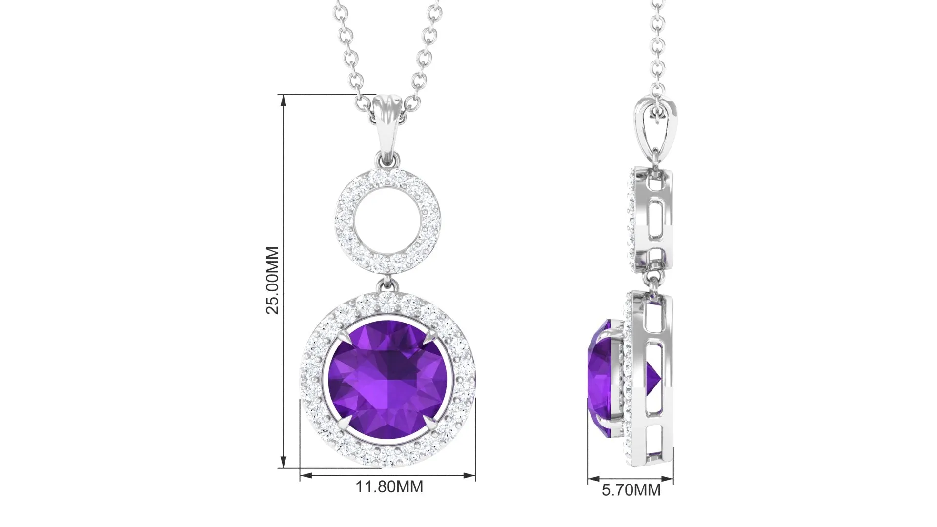 Natural Amethyst Pendant Necklace with Diamond