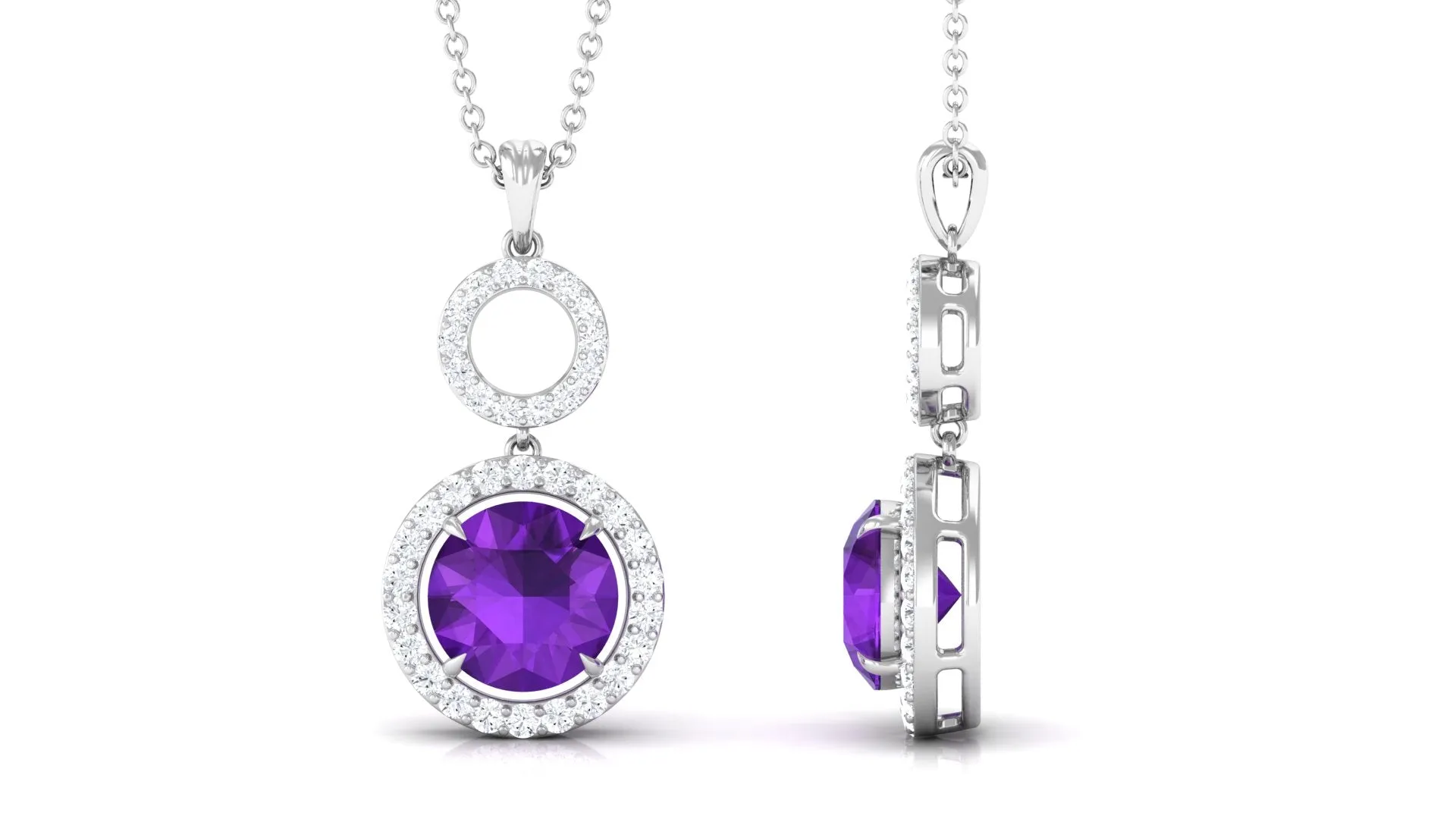 Natural Amethyst Pendant Necklace with Diamond