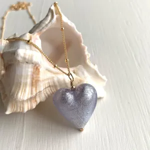 Necklace with lilac (purple) Murano glass medium heart pendant on gold chain