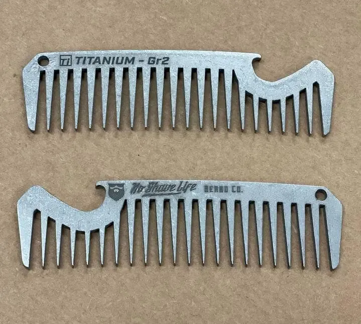 No Shave Life's Titanium Beard Comb with Built-In Beer Bottle Opener
