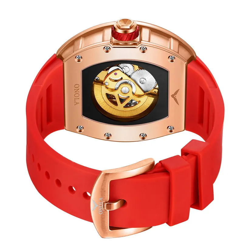 ONOLA 42mm Tonneau Watch With Gears Showing Inlaid w/ Brilliant Diamond