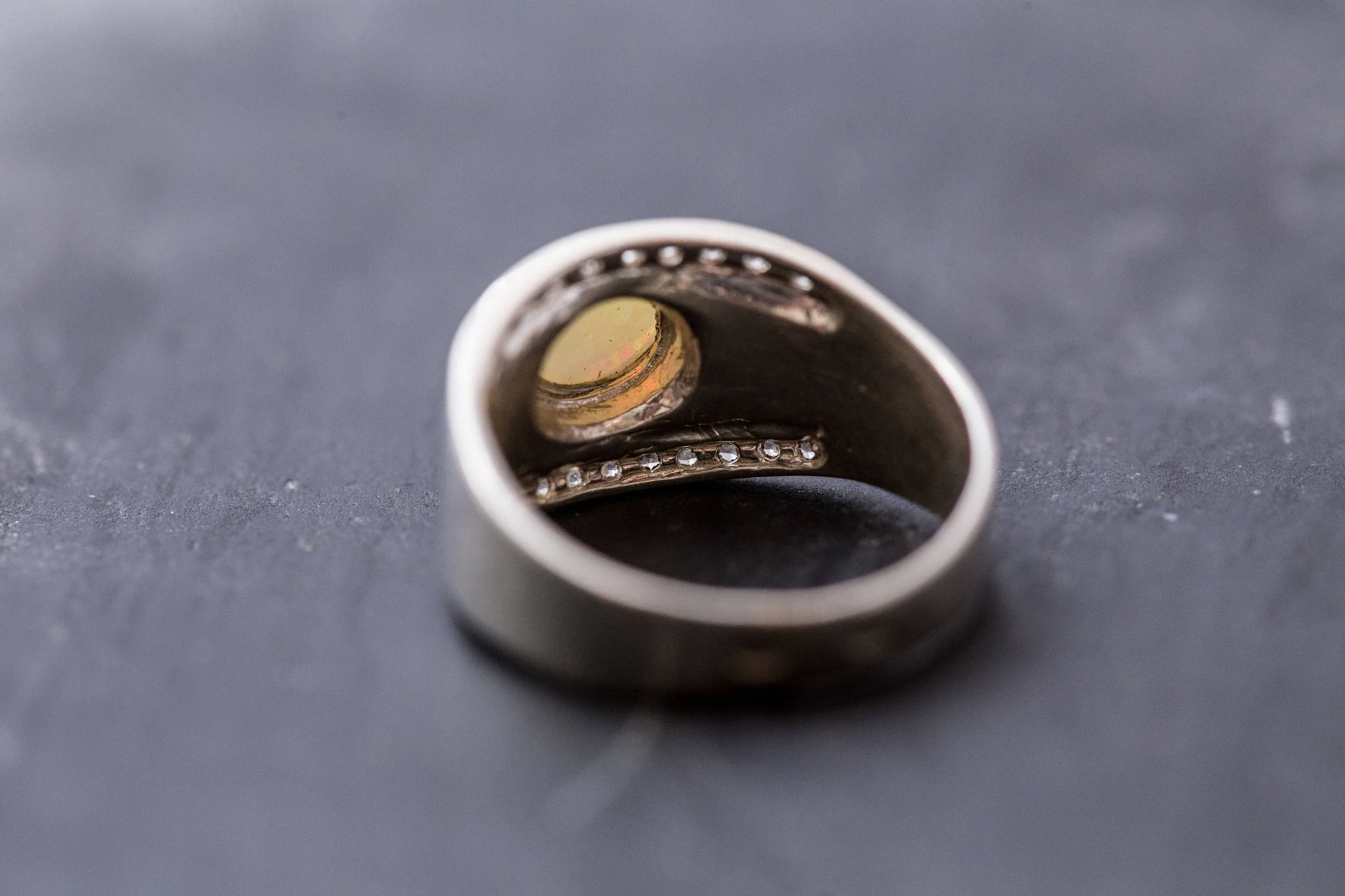 Opal Statement Ring - Silver Chunky Band - Vintage Opal Ring