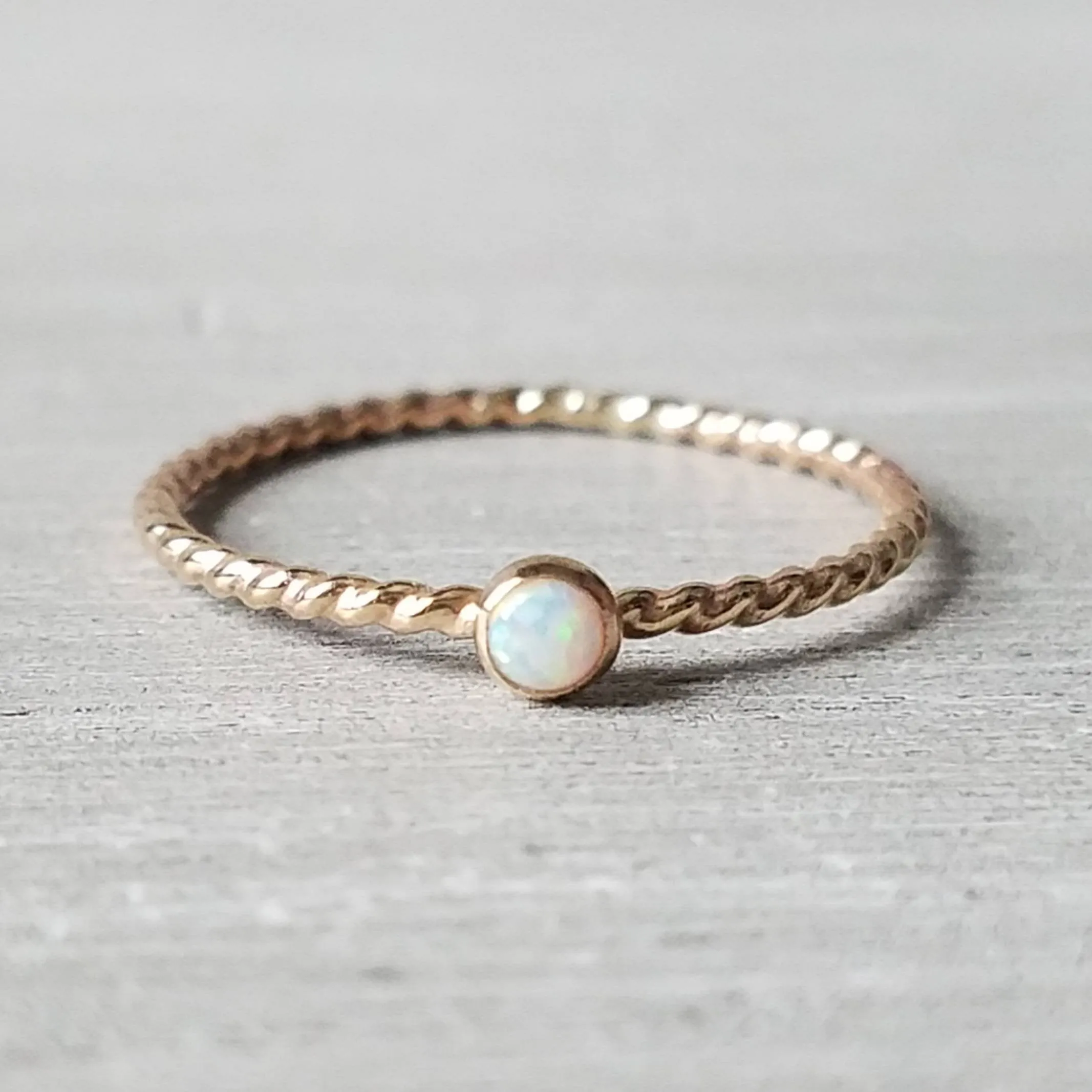 Opal Twist Ring 14k Gold Filled Stacking Ring