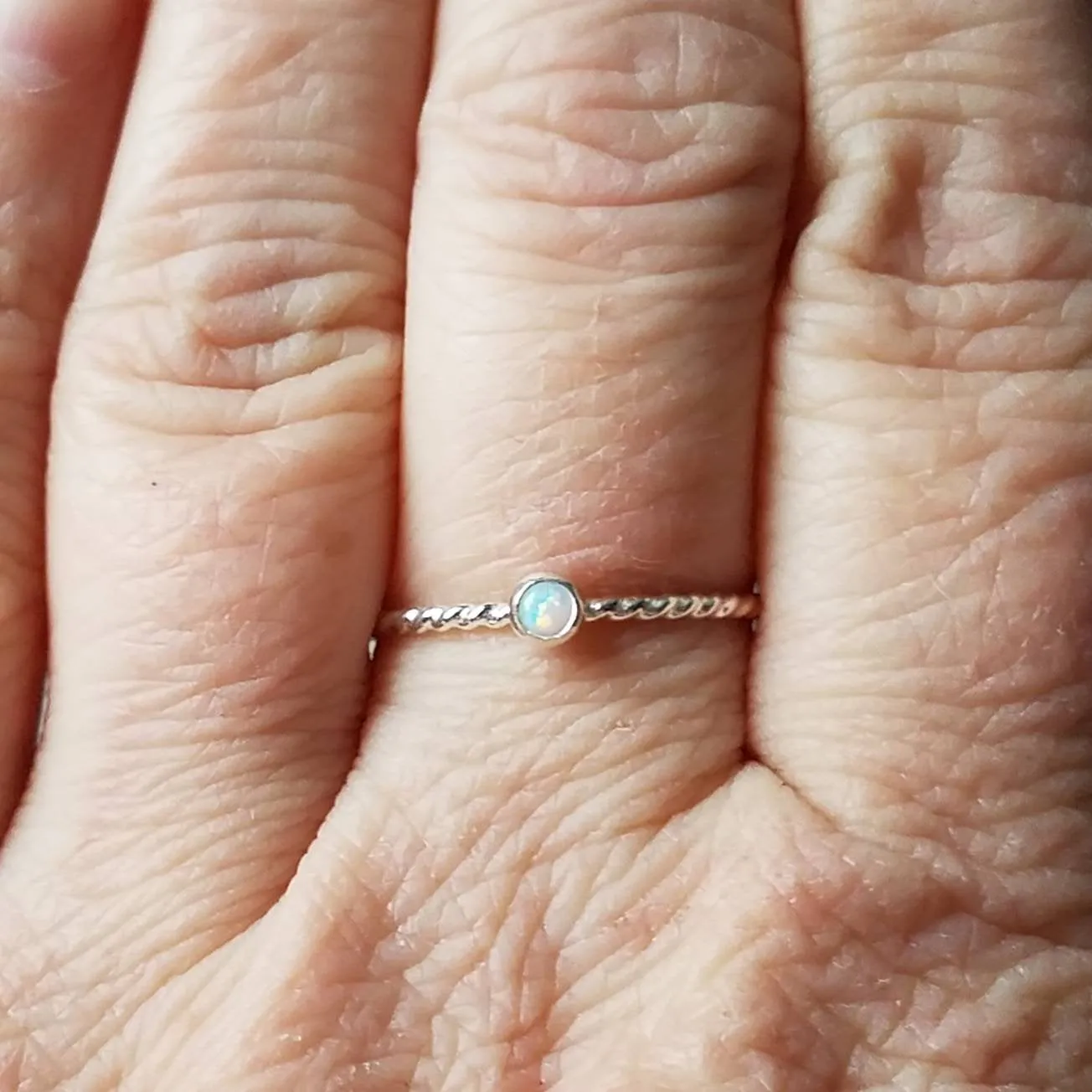 Opal Twist Ring 14k Gold Filled Stacking Ring