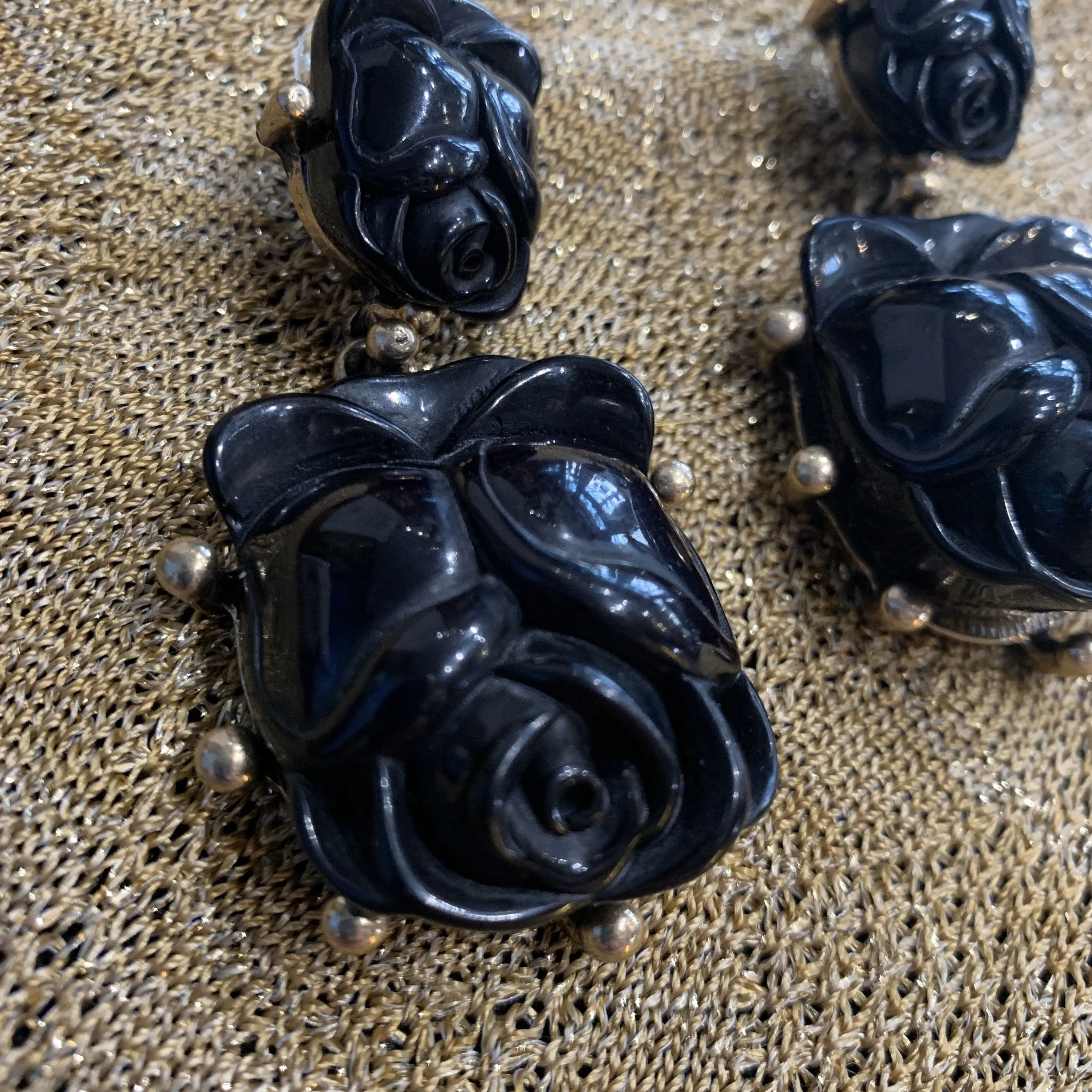 Oscar de La Renta Earrings Black Rose Tulip  Pierced