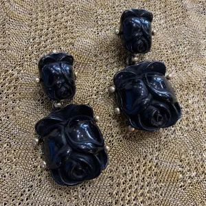 Oscar de La Renta Earrings Black Rose Tulip  Pierced