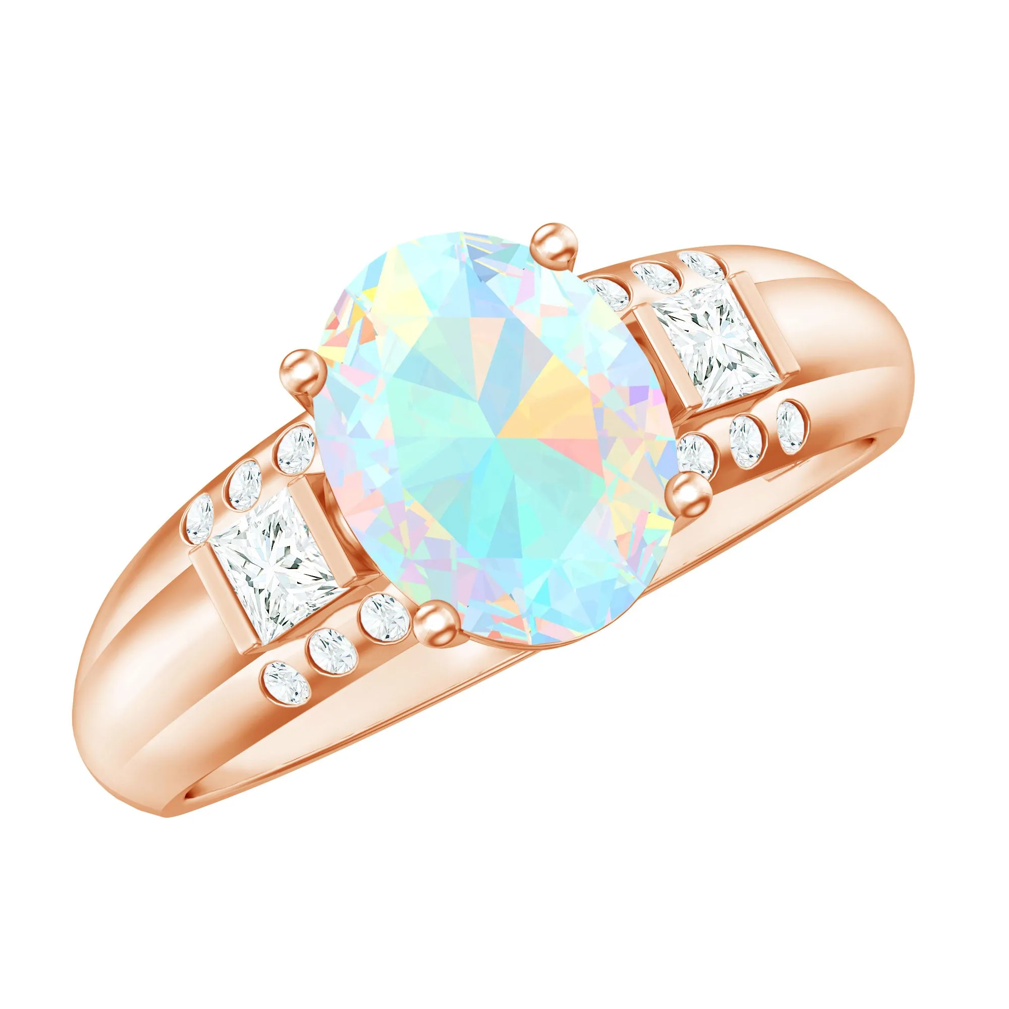 Oval Ethiopian Opal Solitaire Engagement Ring with Diamond