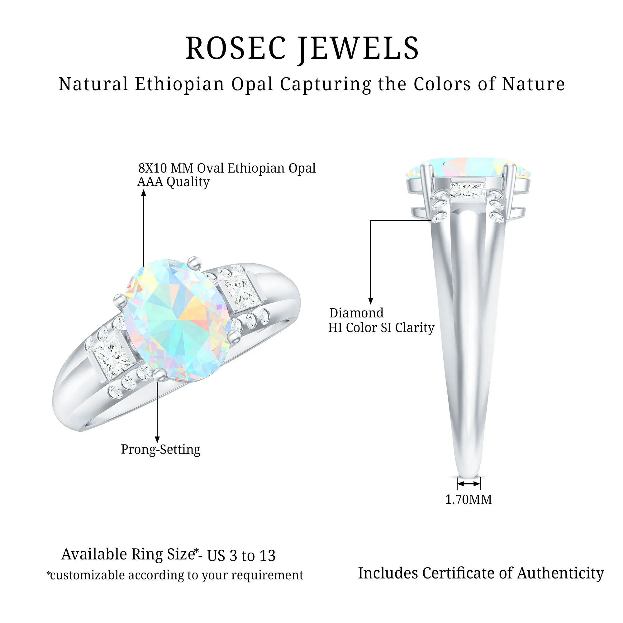Oval Ethiopian Opal Solitaire Engagement Ring with Diamond