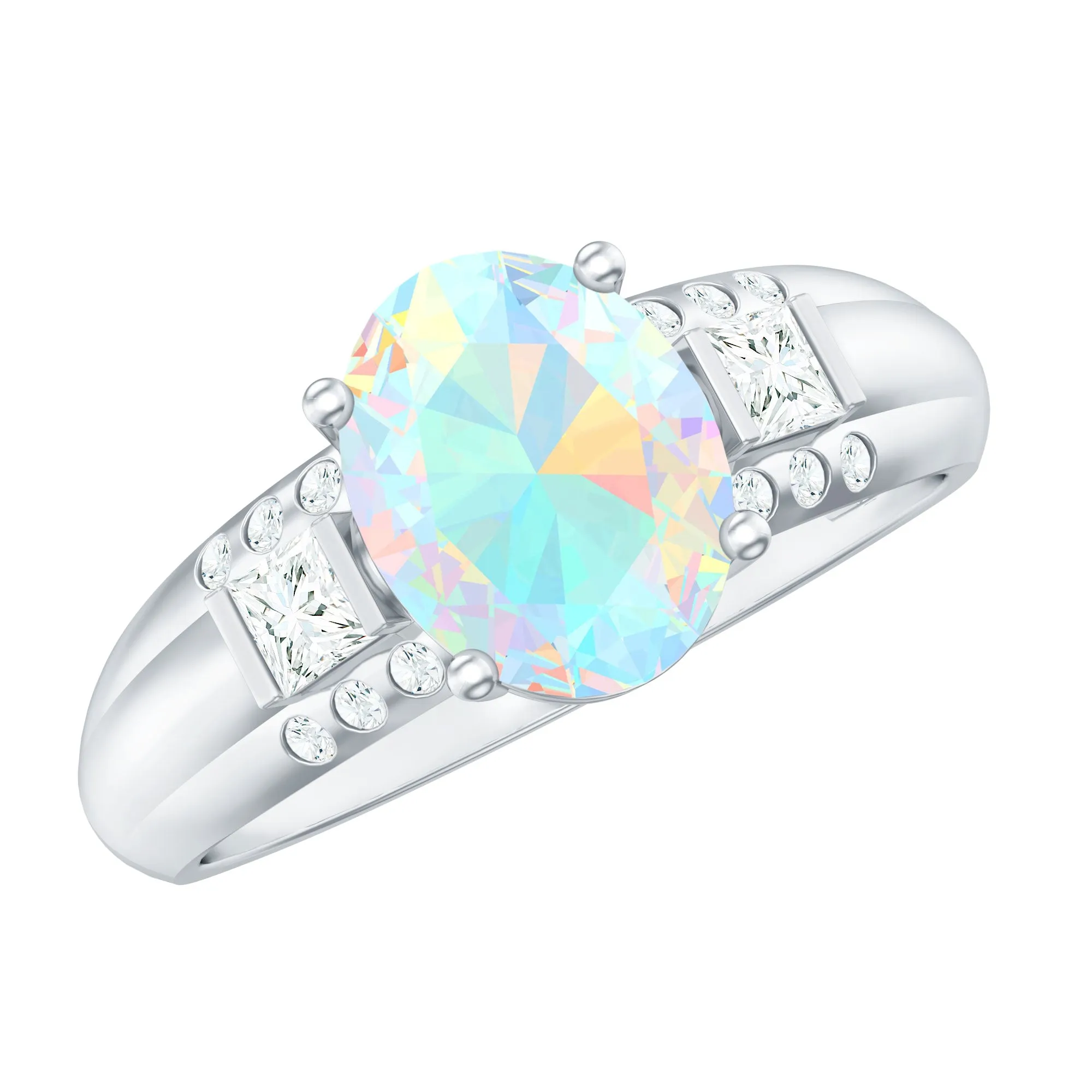 Oval Ethiopian Opal Solitaire Engagement Ring with Diamond