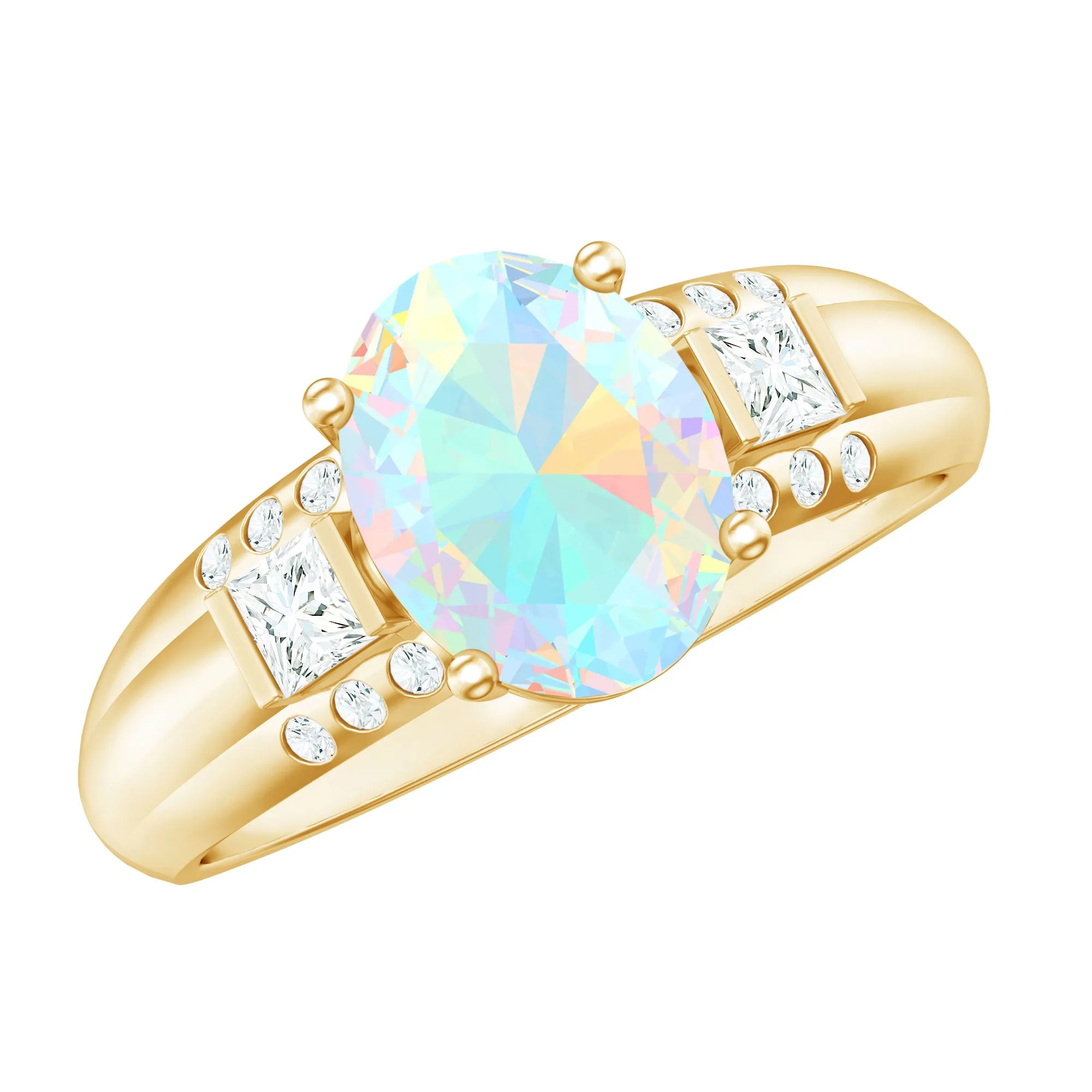 Oval Ethiopian Opal Solitaire Engagement Ring with Diamond