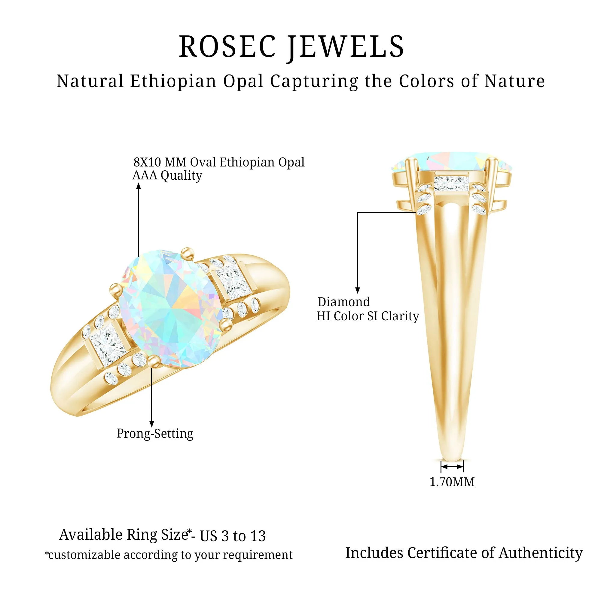 Oval Ethiopian Opal Solitaire Engagement Ring with Diamond