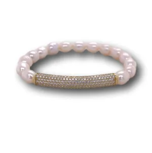 Pave Bar Fresh Water Pearl Bracelet