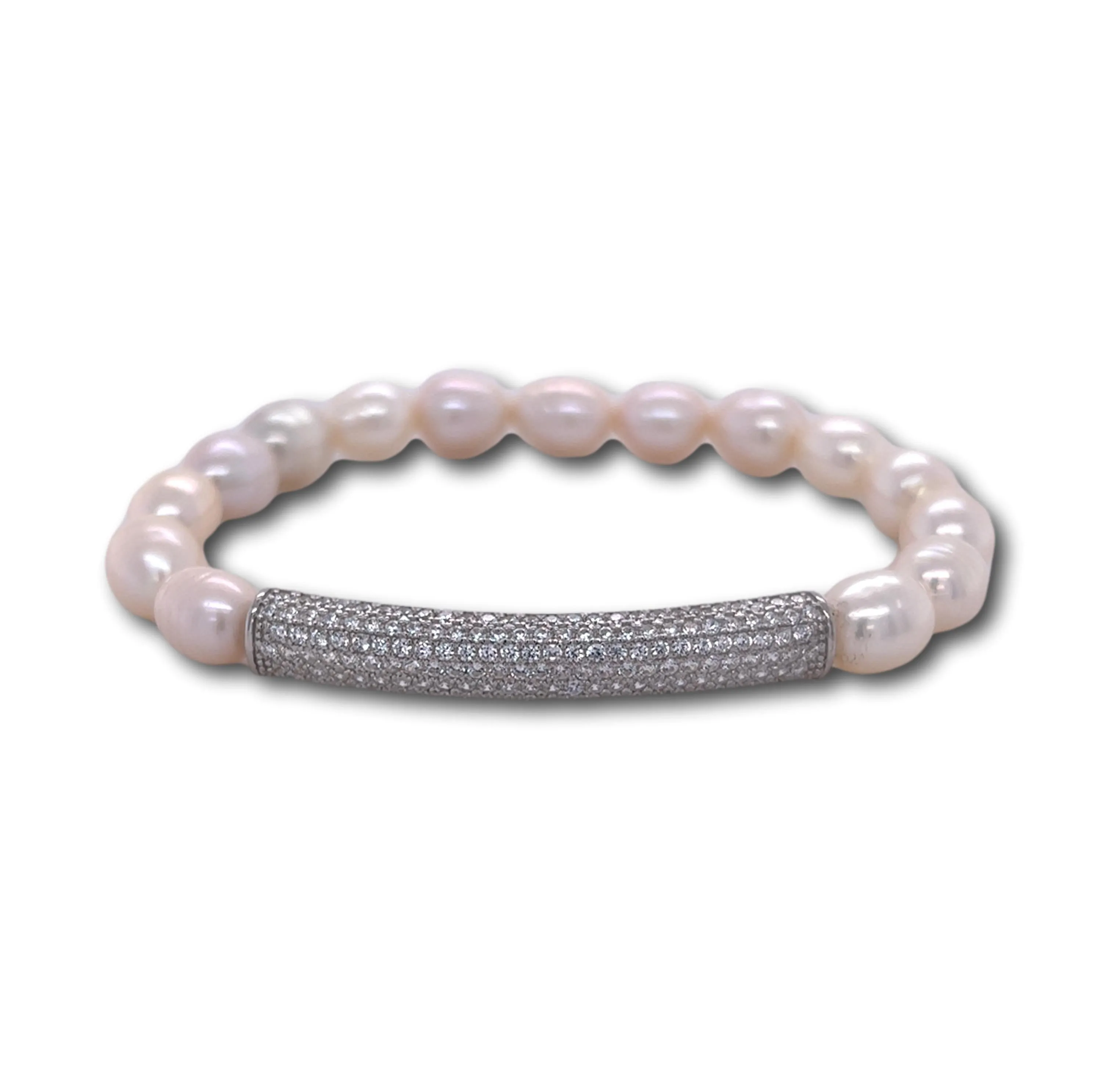 Pave Bar Fresh Water Pearl Bracelet