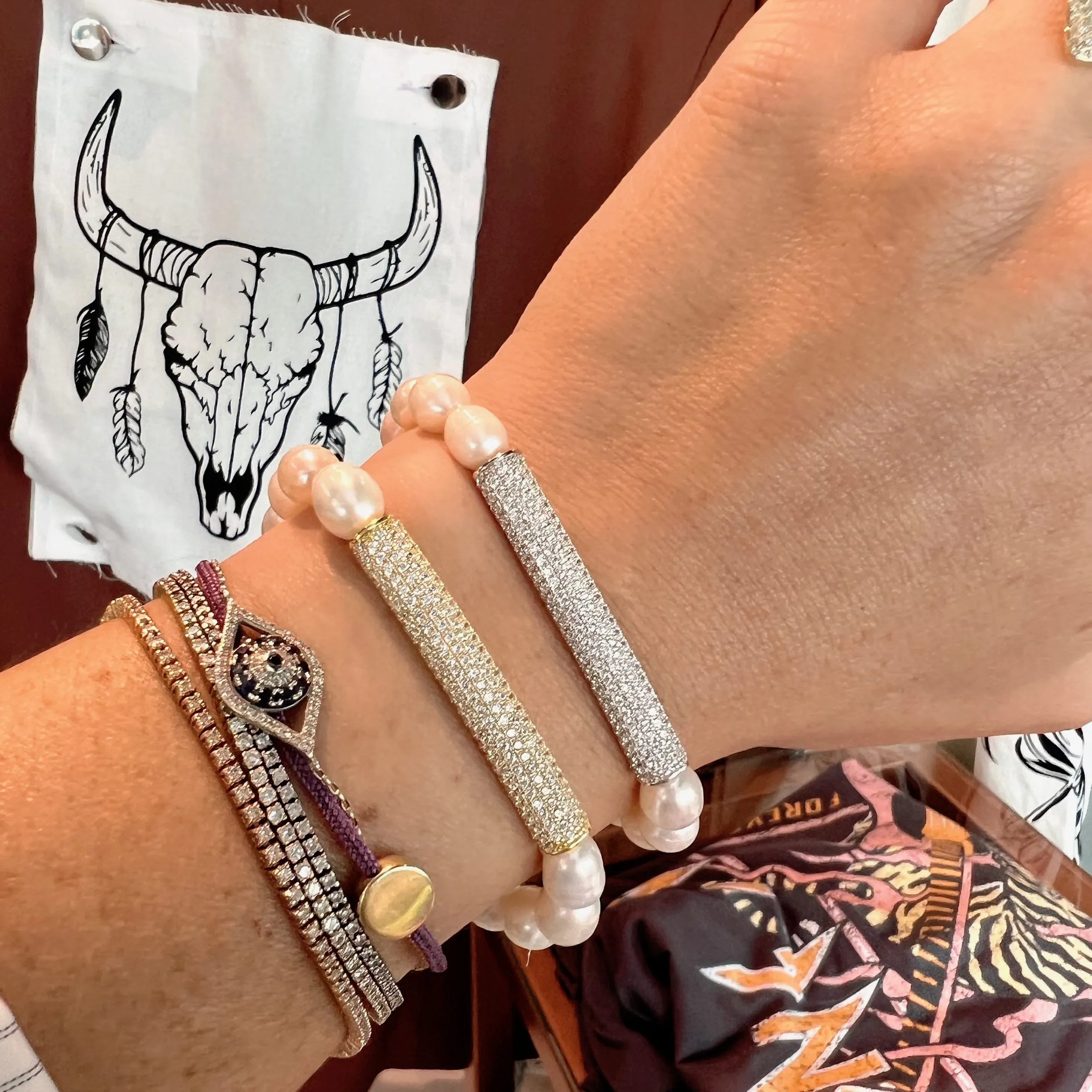 Pave Bar Fresh Water Pearl Bracelet