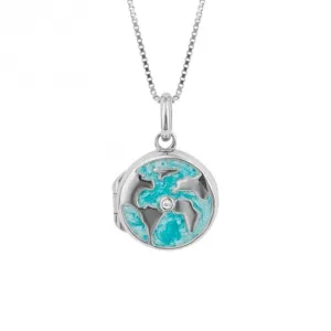 Pearlised Enamel Earth Locket Diamond Pendant P5301