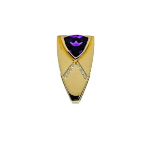 PENDANT 14K Yellow Gold Amethyst & Diamond