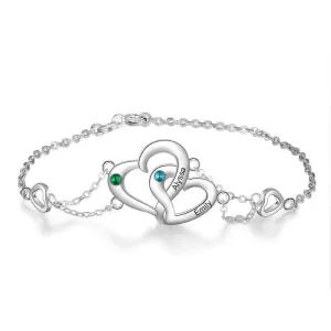 Personalized Intertwined Heart Custom Bracelet for Women with Name Engraved & Birthstone, Lovers Gift Bracelet