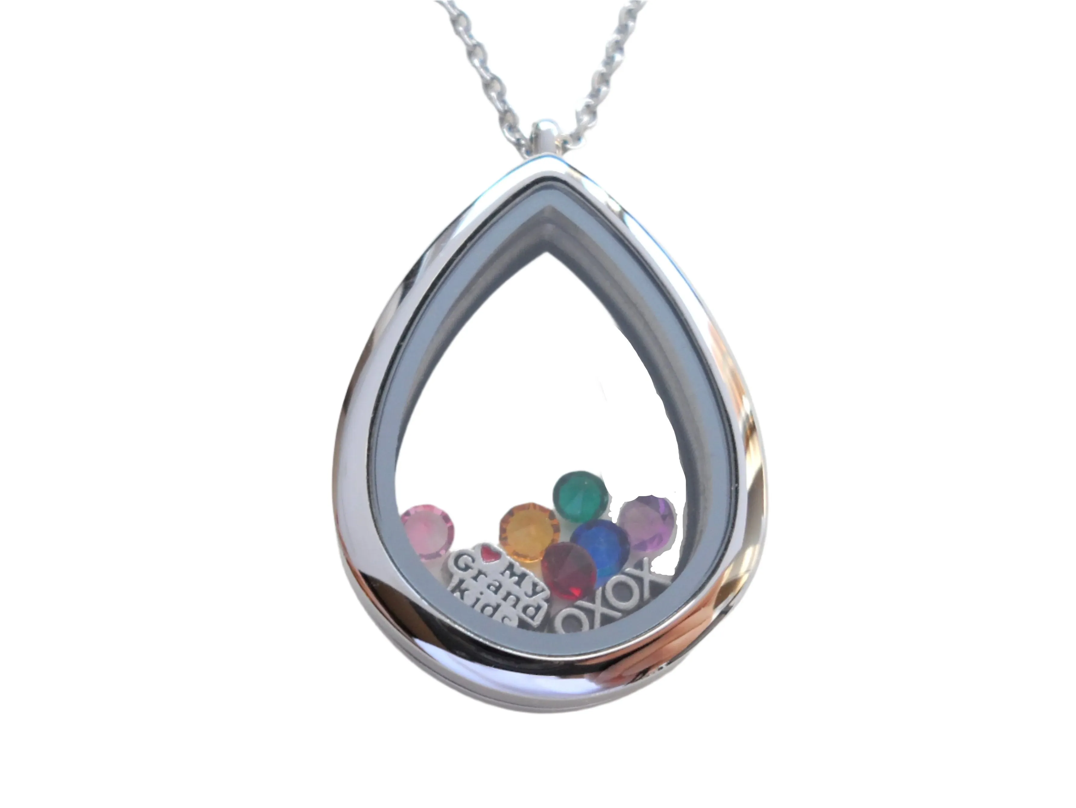 Personalized Stainless Steel Teardrop Locket Necklace for Mother or Grandma - by Jewelry Everyday