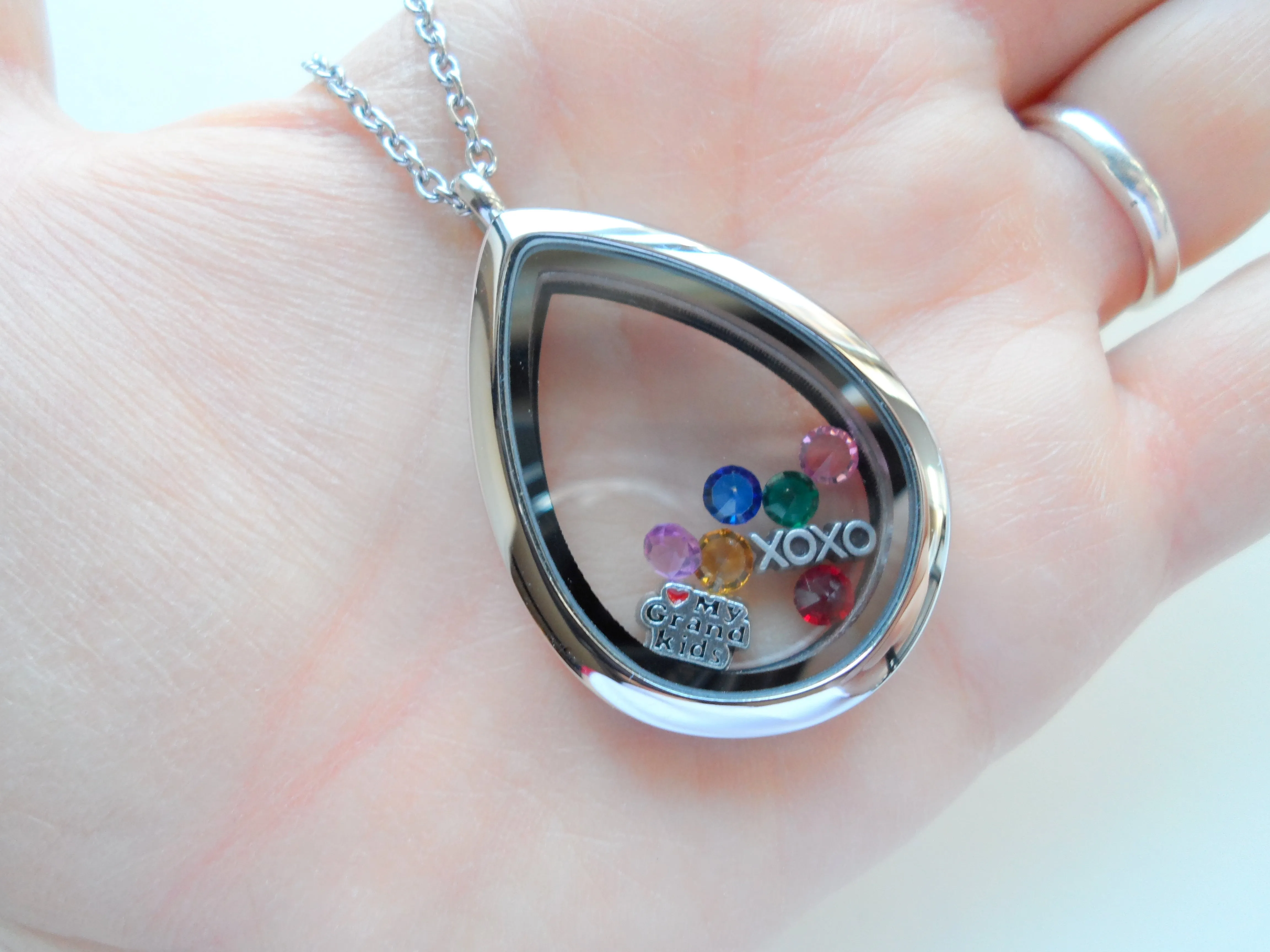 Personalized Stainless Steel Teardrop Locket Necklace for Mother or Grandma - by Jewelry Everyday