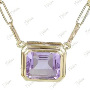 Pink Amethyst 10x8mm Paper clip Chain Necklace 13x11mm