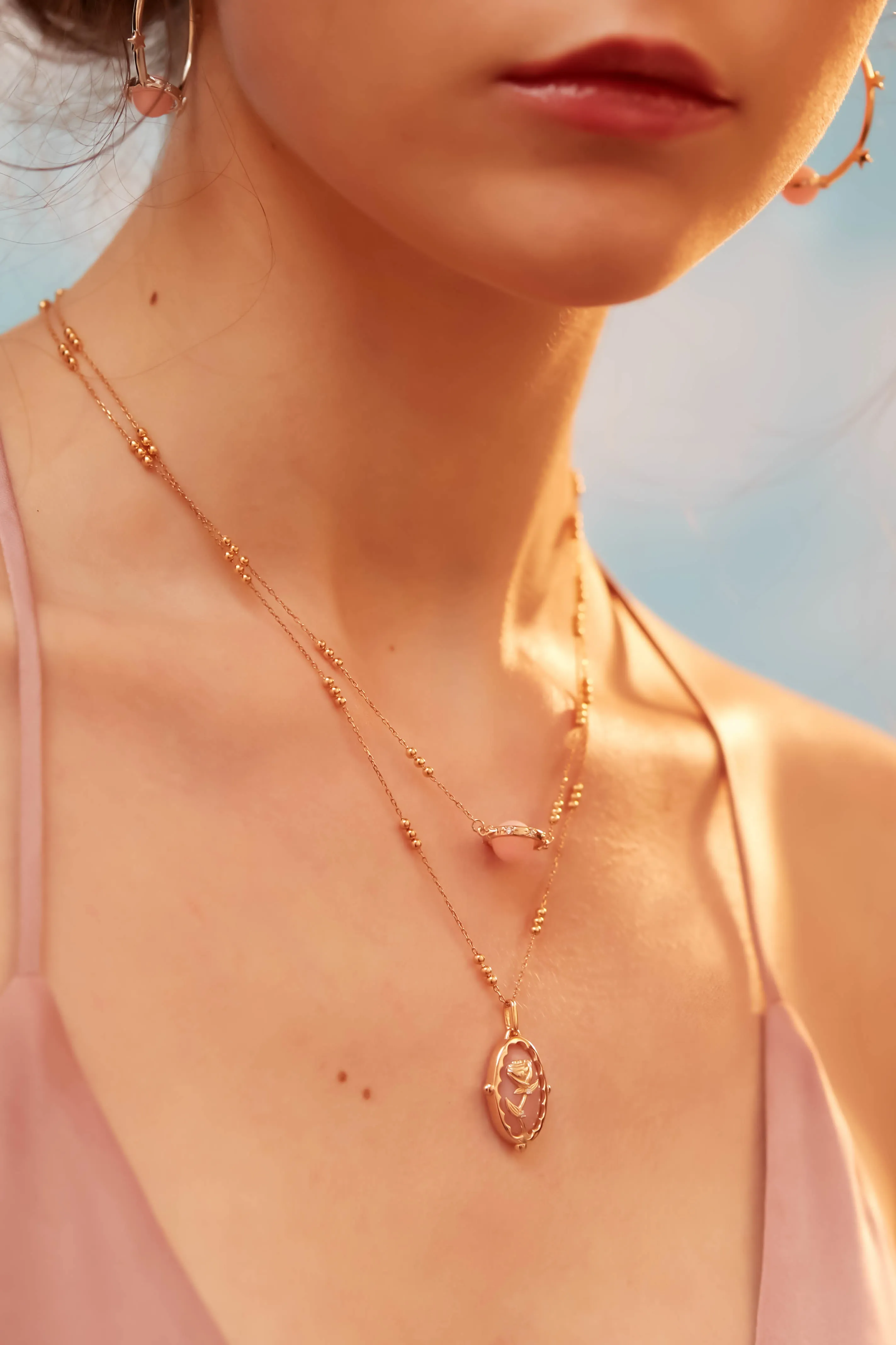 Pink Opal Gold Necklace - Anahata