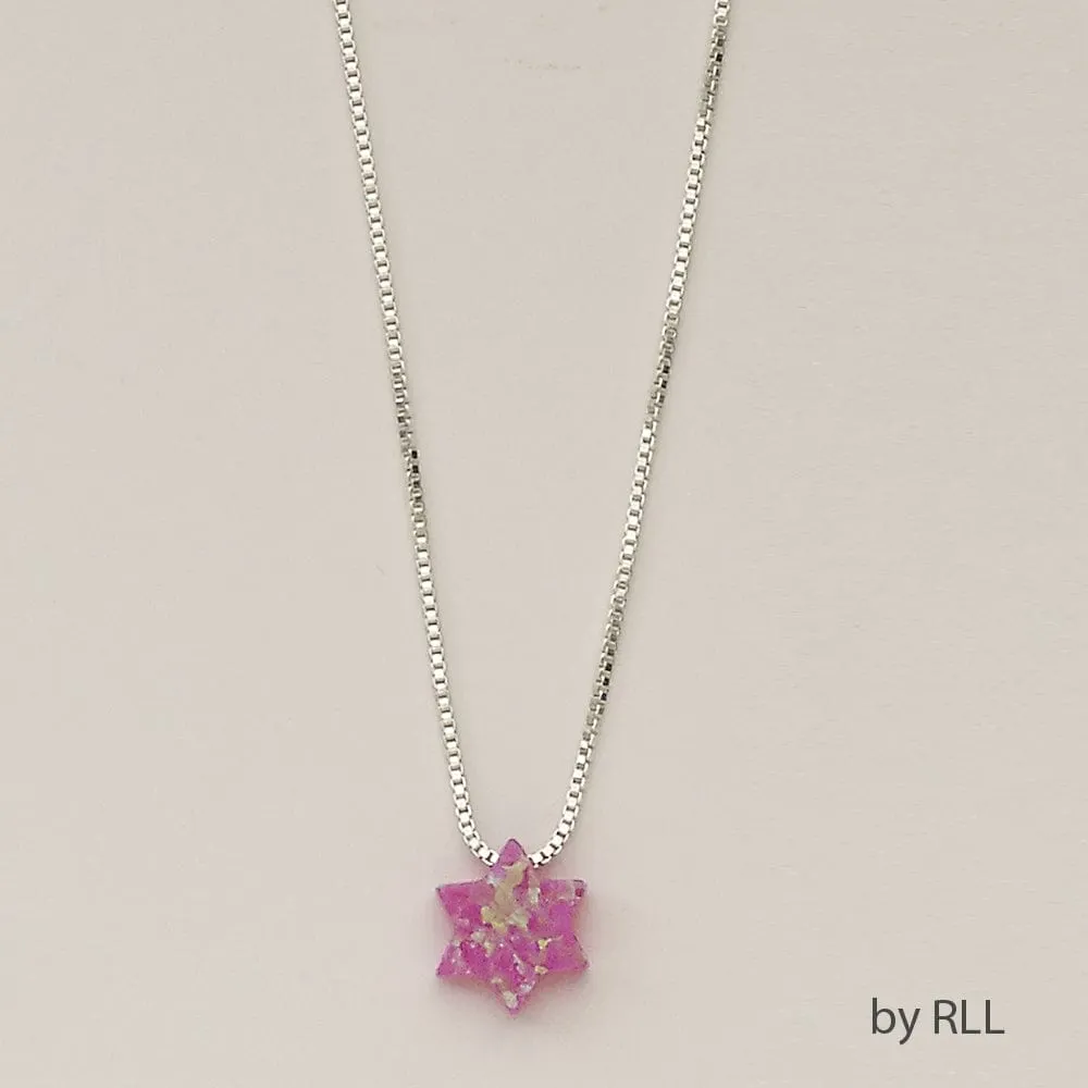 Pink Opal "star Of David" Pendant, On 16" Sterling Chain