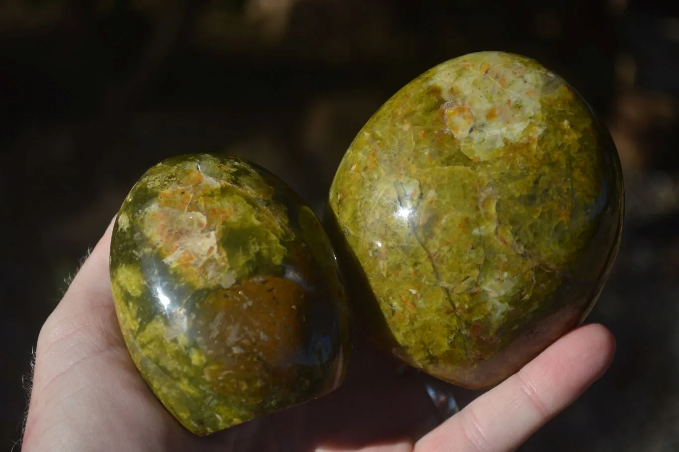 Polished Green Opal Standing Free Forms  x 6 From Antsirabe, Madagascar