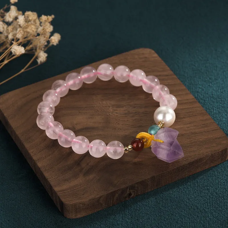 Prosperous Peach Blossom Business Hibiscus Gemstone Bracelet