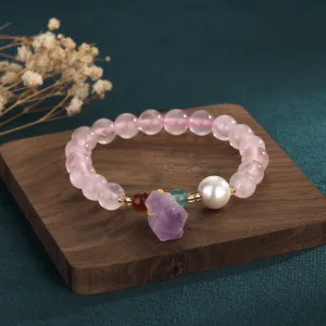 Prosperous Peach Blossom Business Hibiscus Gemstone Bracelet