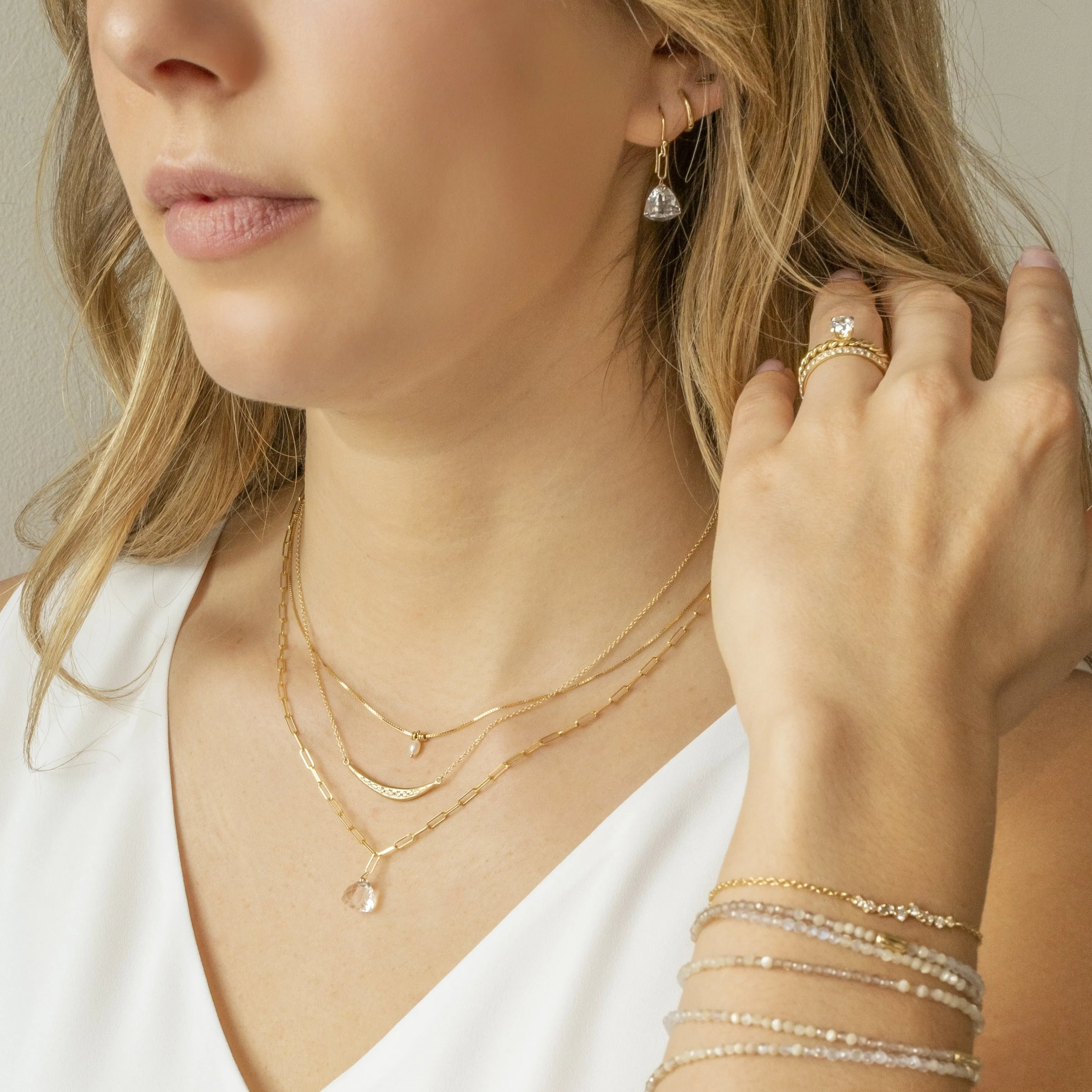 Pyramidal Gemstone Paperclip Necklace