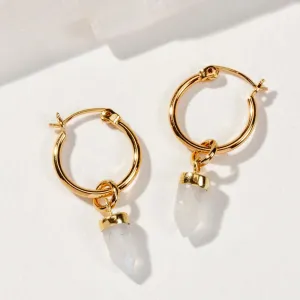 Rainbow Moonstone On Point Hoop Earrings