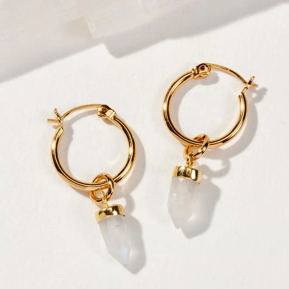 Rainbow Moonstone On Point Hoop Earrings
