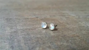 Rainbow Moonstone Stud Earrings Sterling Silver