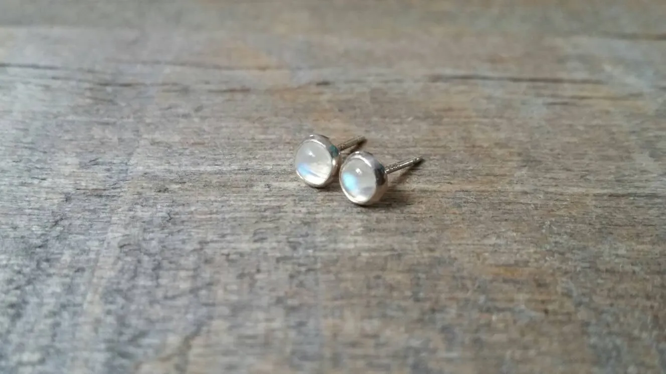 Rainbow Moonstone Stud Earrings Sterling Silver