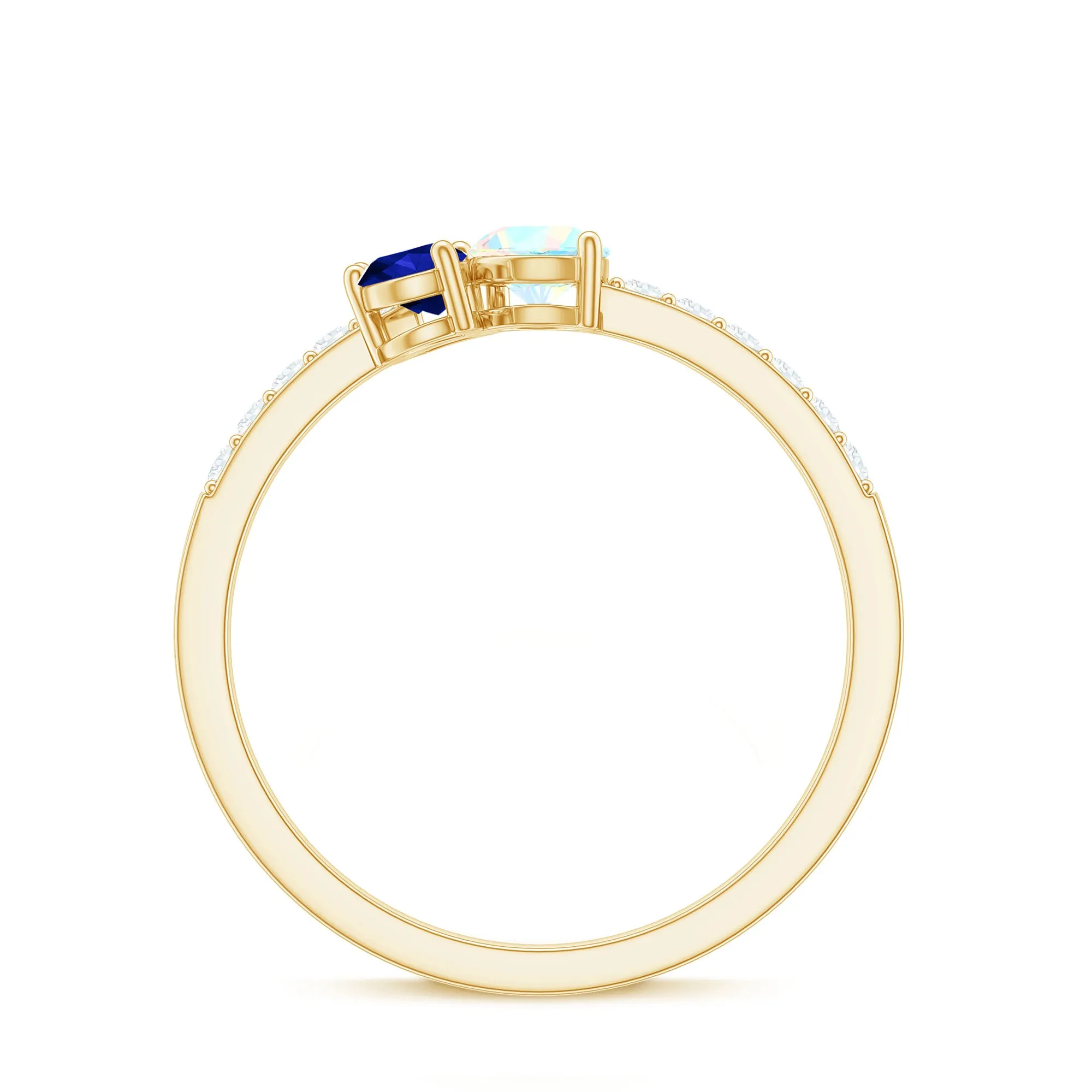 Real Ethiopian Opal and Created Blue Sapphire Cluster Promise Ring with Moissanite
