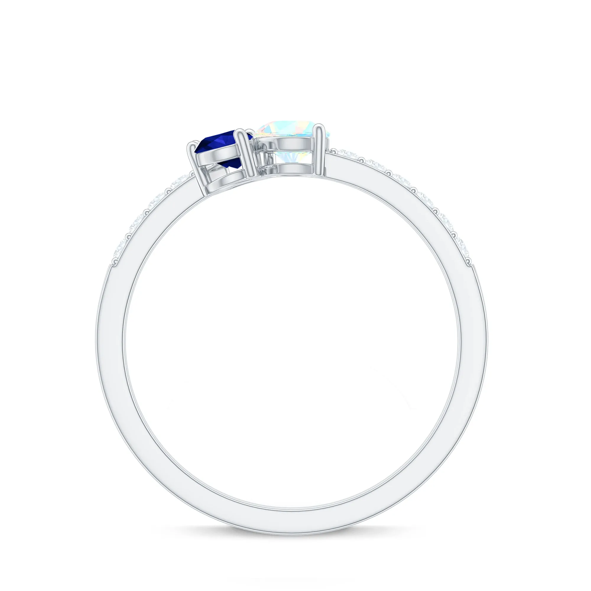 Real Ethiopian Opal and Created Blue Sapphire Cluster Promise Ring with Moissanite