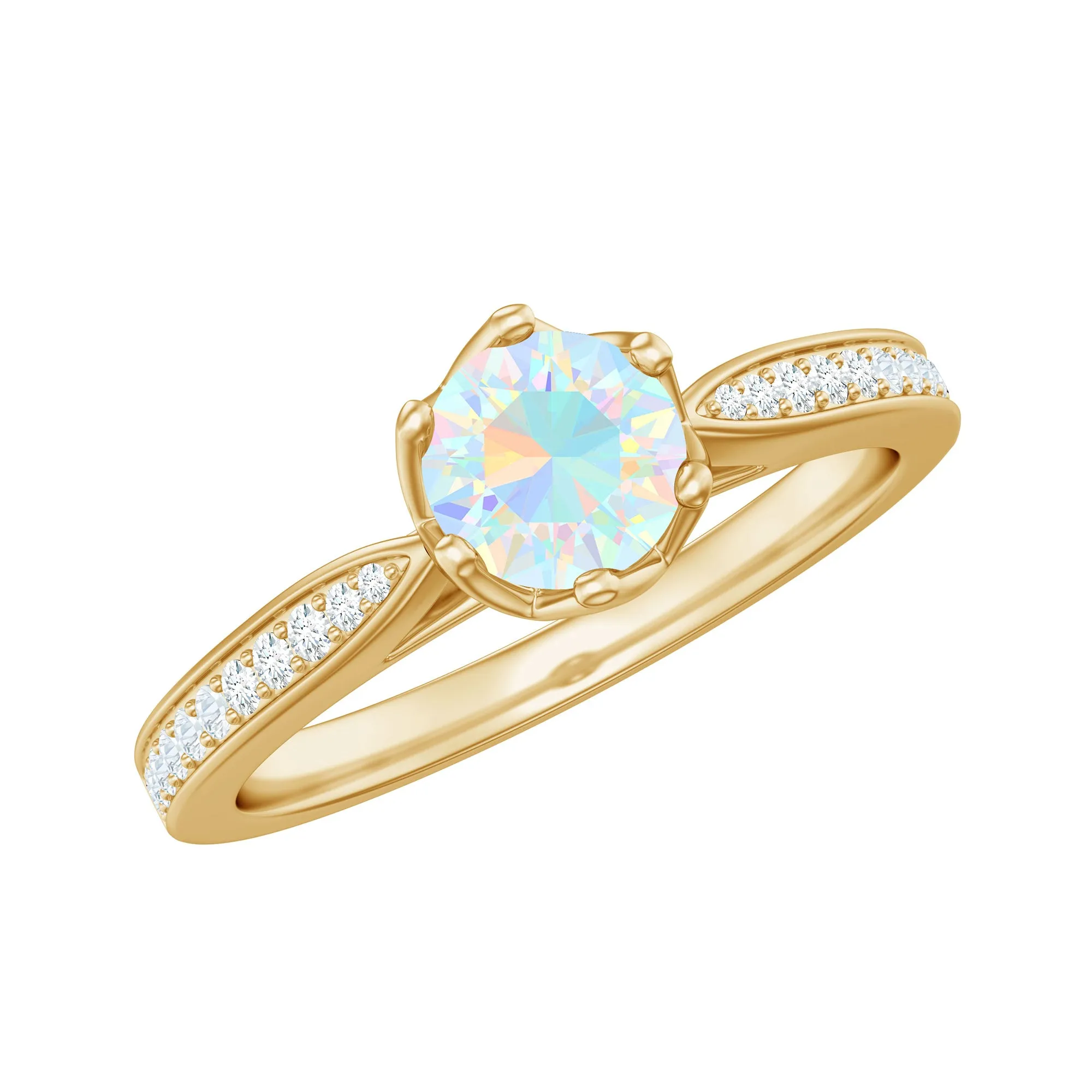 Real Ethiopian Opal Solitaire Engagement Ring with Diamond