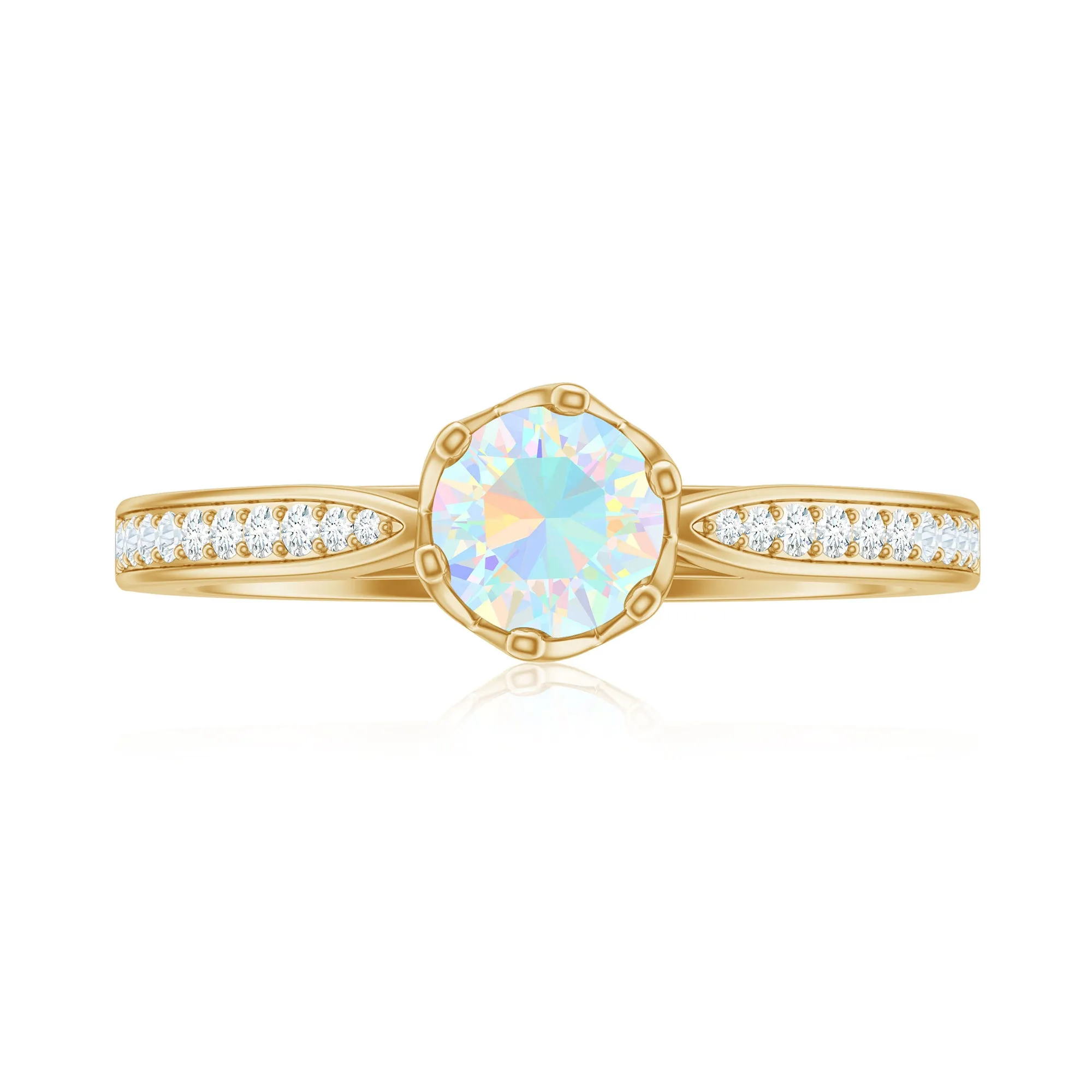 Real Ethiopian Opal Solitaire Engagement Ring with Diamond