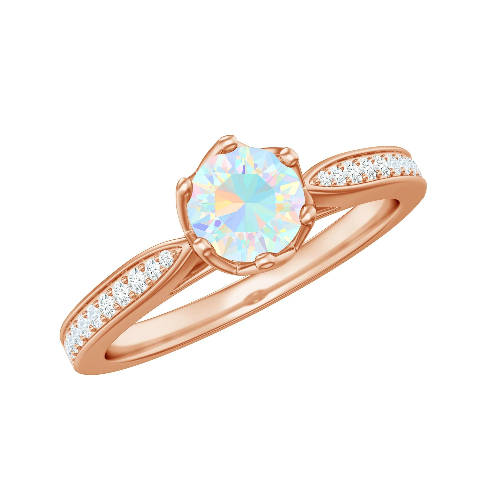 Real Ethiopian Opal Solitaire Engagement Ring with Diamond