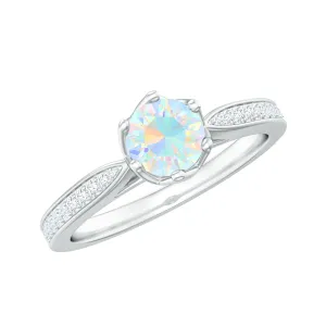 Real Ethiopian Opal Solitaire Engagement Ring with Diamond