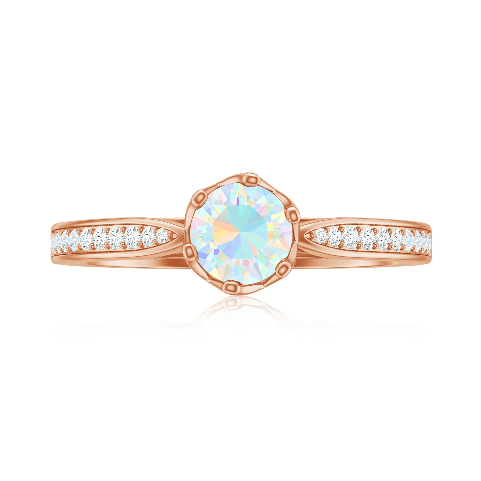 Real Ethiopian Opal Solitaire Engagement Ring with Diamond
