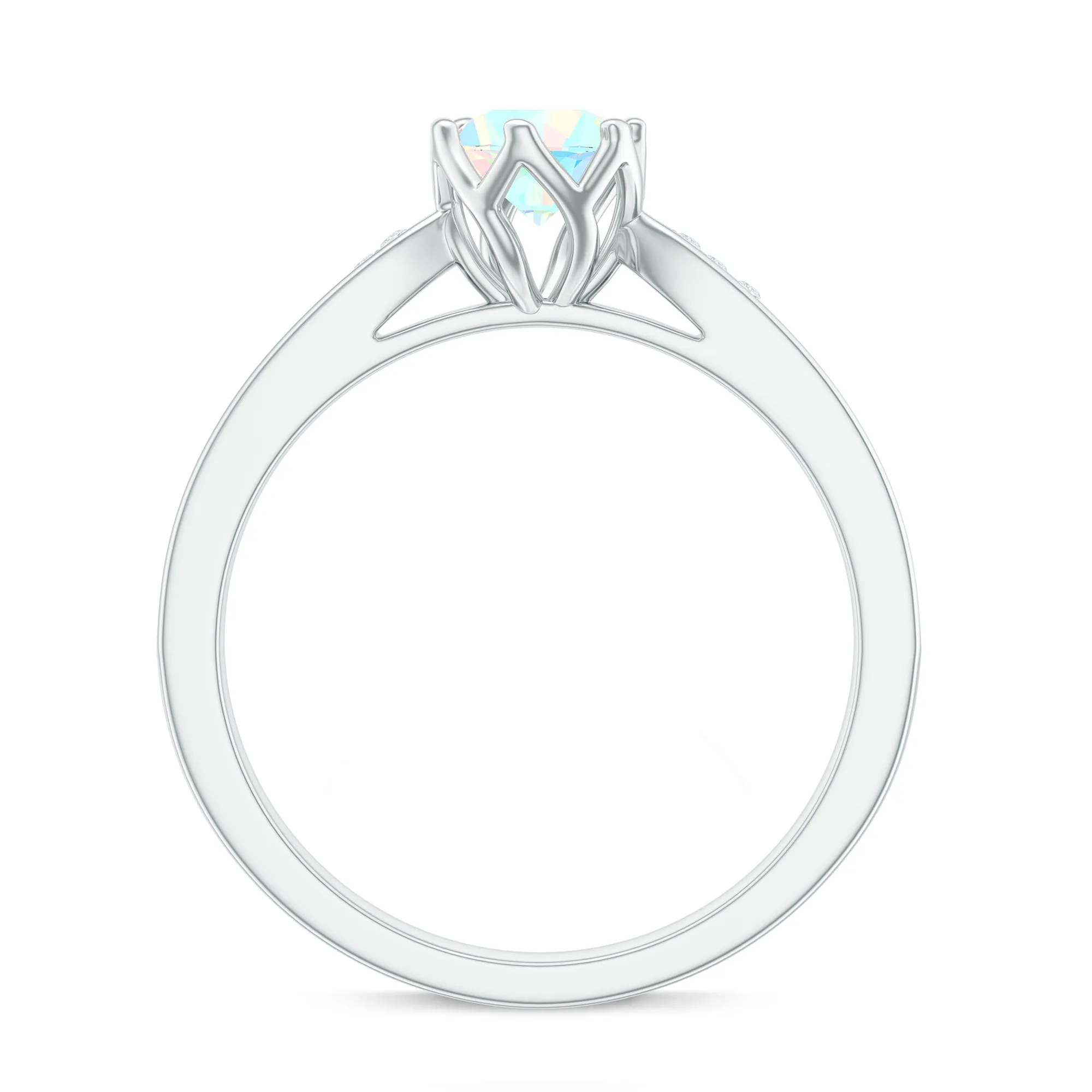 Real Ethiopian Opal Solitaire Engagement Ring with Diamond