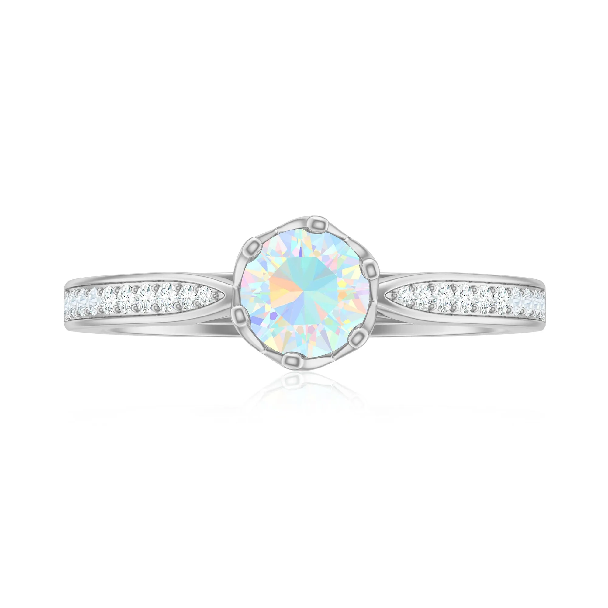 Real Ethiopian Opal Solitaire Engagement Ring with Diamond