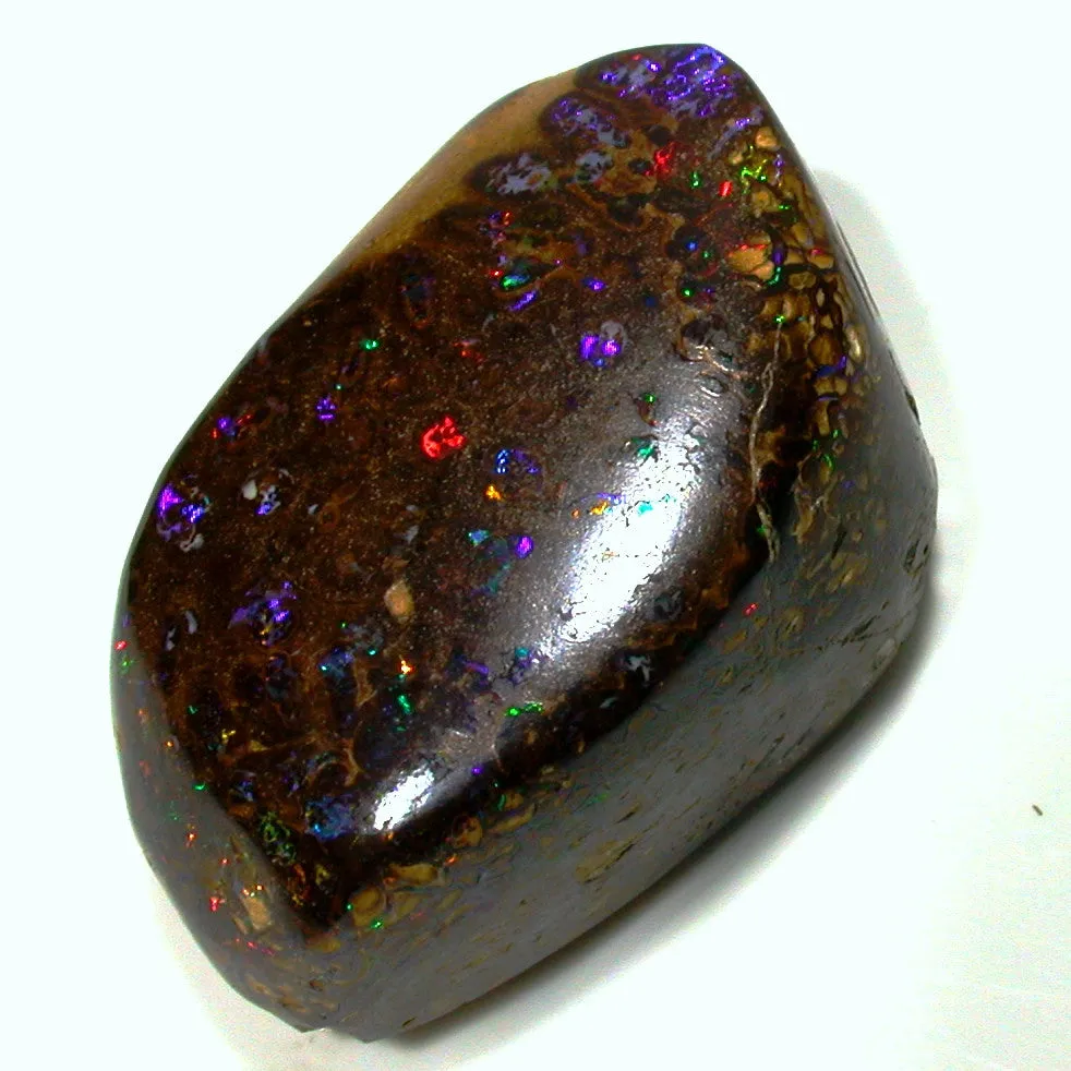 Red multi coloured boulder matrix opal polished specimen
