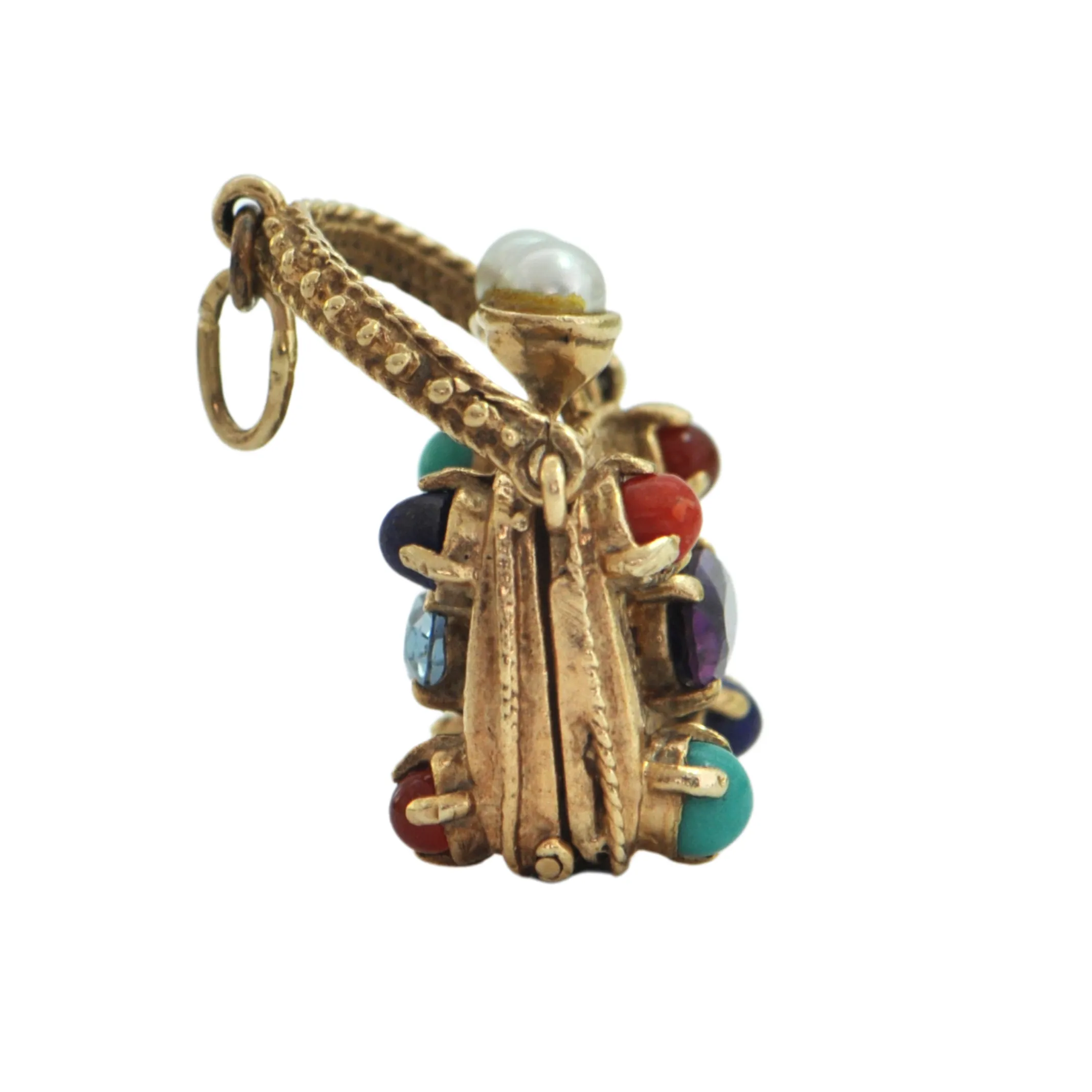 Retro circa 1950, 10K Yellow Gold Multi Stone Purse Charm