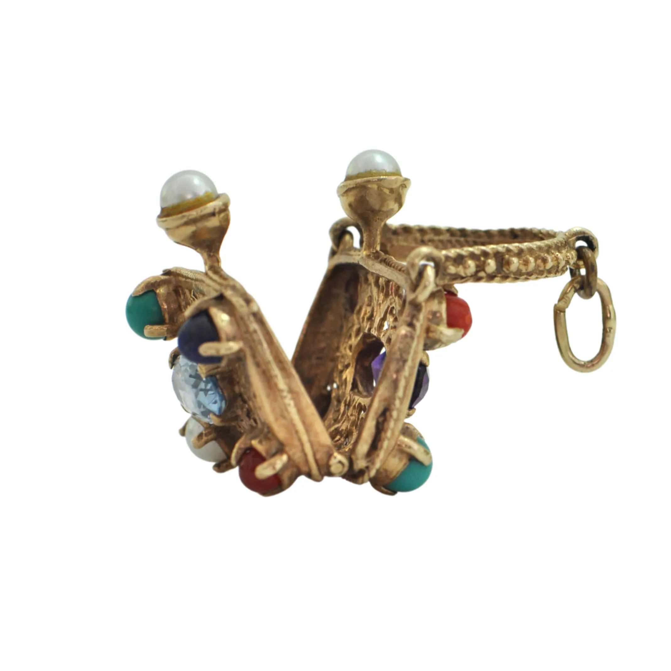 Retro circa 1950, 10K Yellow Gold Multi Stone Purse Charm