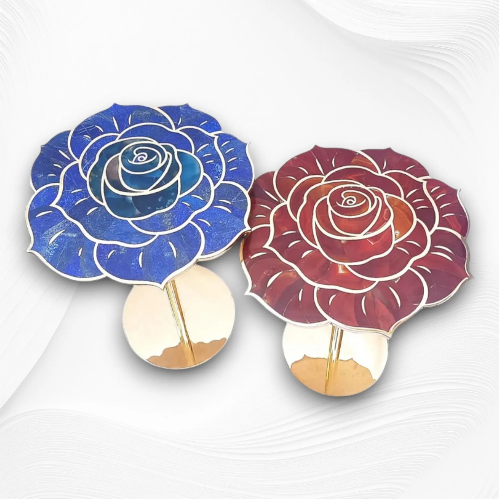 Rose Brass Side Table with Lapis Lazuli Gemstone