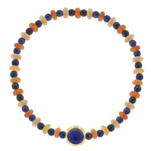 Rotary Collar with Malachite & Lapis Cabochons on Beaded Bracelet